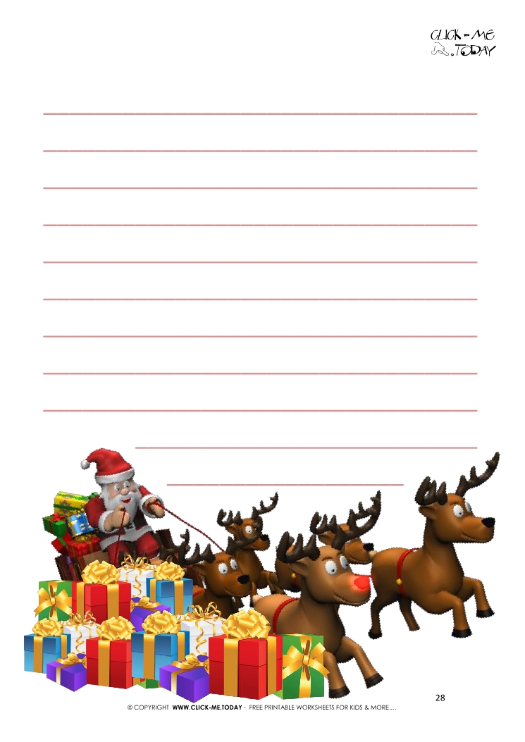 Free printable cute blank letter to Santa template 3d sleigh & reindeers lines 28